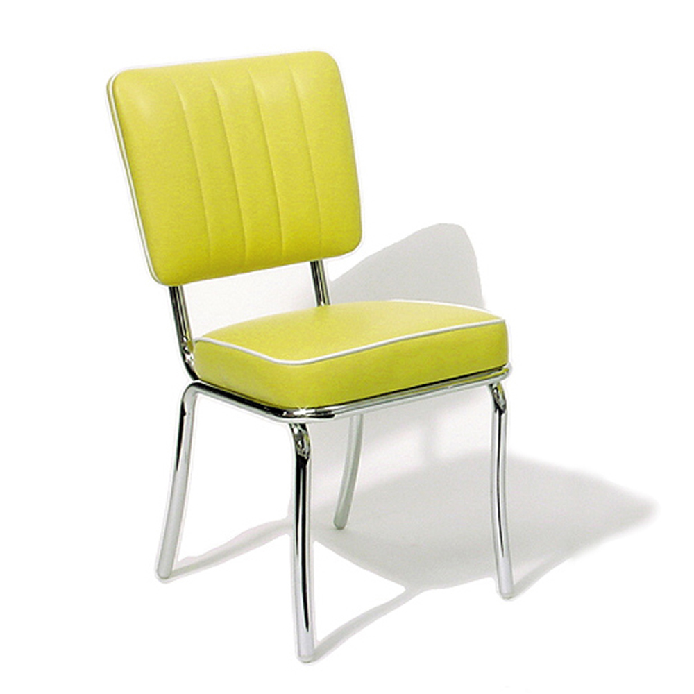 american 1950s retro diner chairs R-8317,Durable yellow PVC back and thick seat retro dining room chairs, yellow stripe back stainless steel frame american 50's dining room chairs