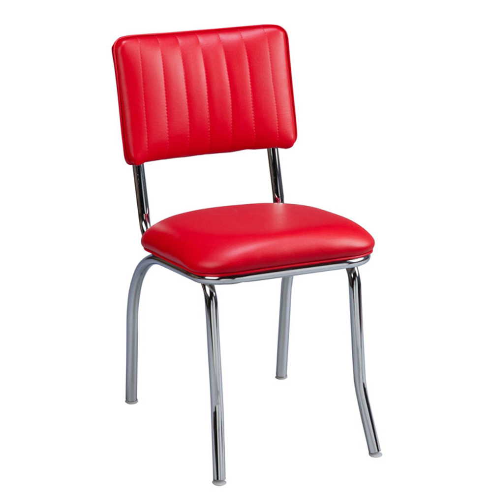 american 1950s retro diner chairs R-8319,Customize red stripe back and red thin seat american retro dinette chairs, gloss chrome frame 1950s american dinette chairs for sale