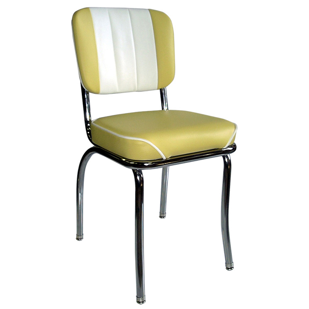american 1950s retro diner chairs R-8320,Simple yellow and white stripe back american style 50's gloss chrome kitchen chairs, 3 channeled back 50s american chrome kitchen chairs