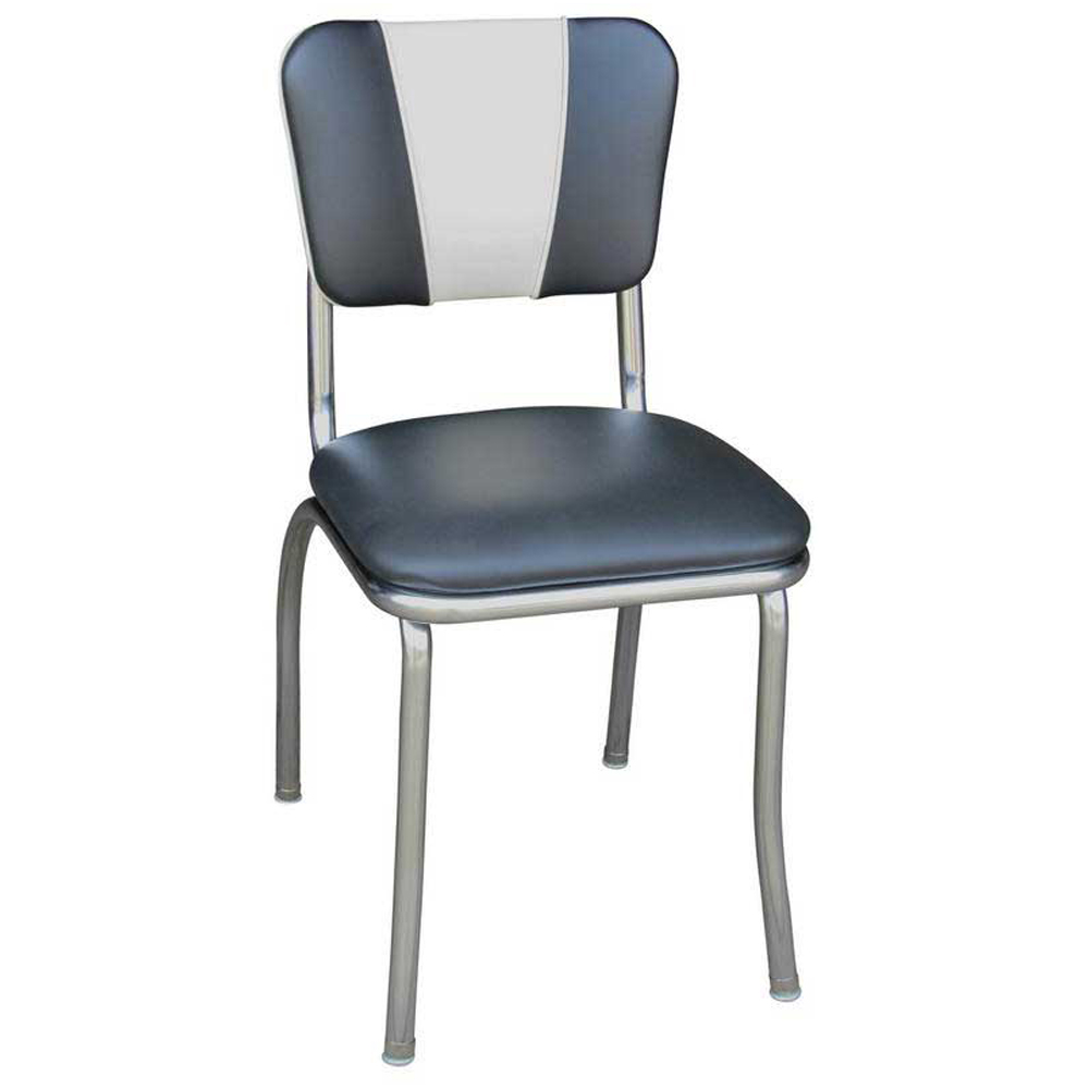 american 1950s retro diner chairs R-8329,High quality midcentury V back gray leather chrome retro kitchen chair, thin seat with piping vintage chrome 50s kitchen chairs for sale