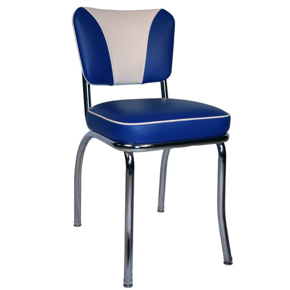 american 1950s retro diner chairs R-8331,Durable blue and white PU leather V back 1950s style chrome retro fast food steel chairs, V back 1950's fast food red chrome chairs for sale