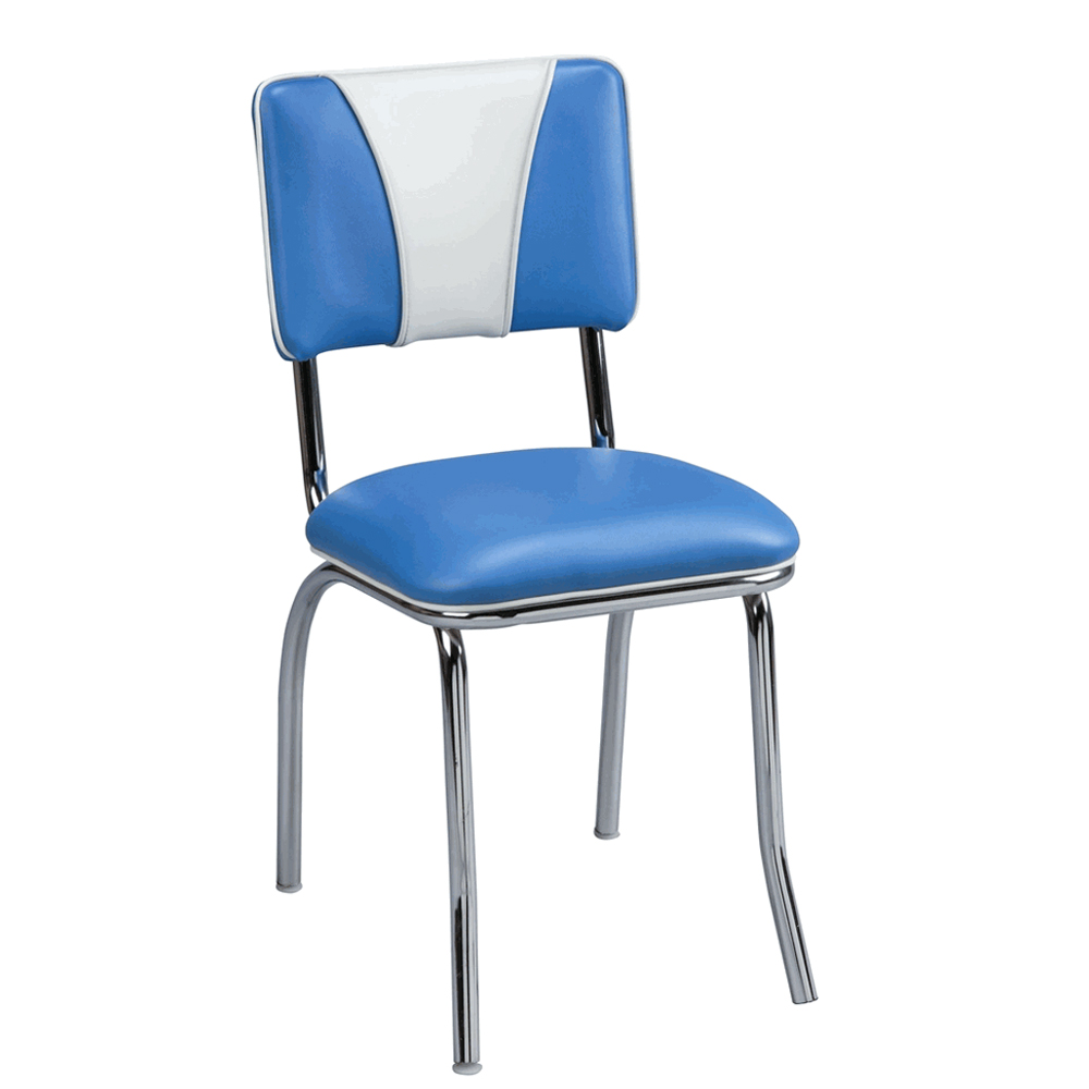 american 1950s retro diner chairs R-8332,light blue V back leather american diner chairs, midcentury light blue and white stainless steel frame 50's american diner chairs for sale