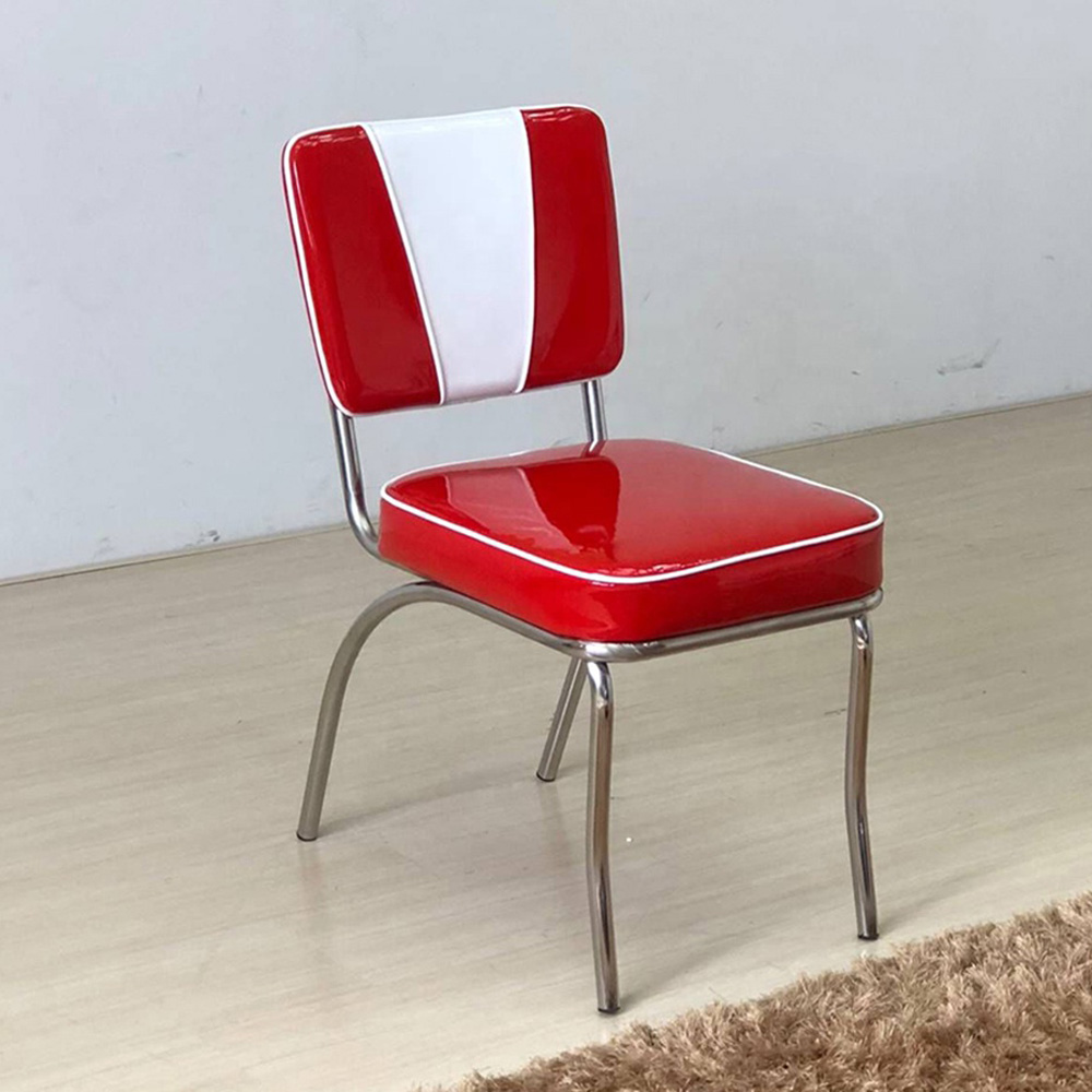 american 1950s retro diner chairs R-8333,Classic gloss red and white V back thick and smooth steel 1950's retro chairs, V back gloos red leather 1950's retro chairs for sale
