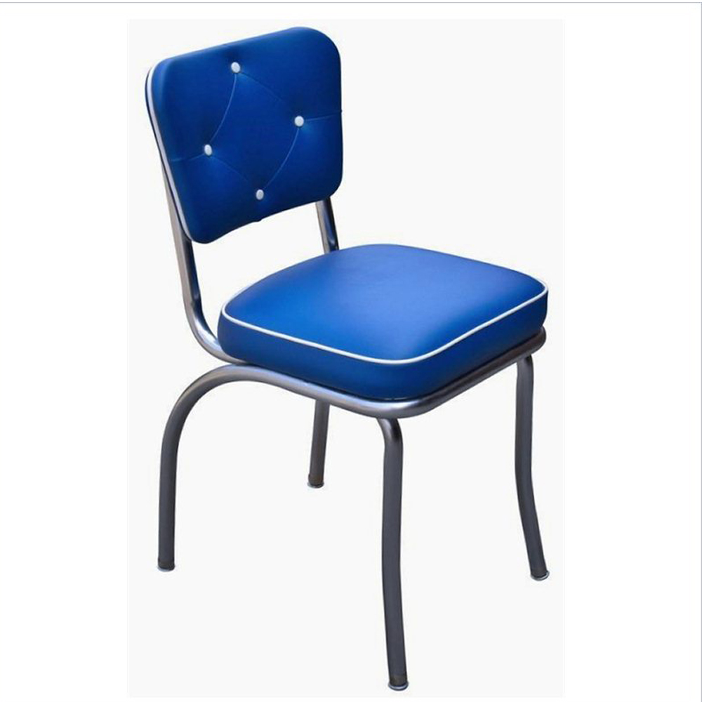 american 1950s retro diner chairs R-8336,Blue PU leather button back stainless steel 1950's style american diner chairs, 4 button backrest 1950's american diner made in China