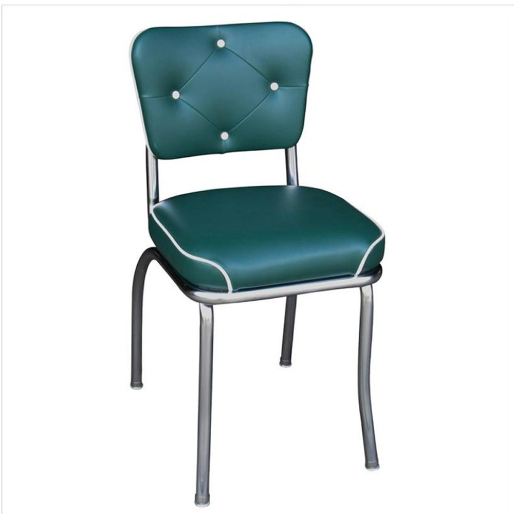 american 1950s retro diner chairs R-8342,Drak turquoise leather 4 button back vintage chrome restaurant chairs, thick seat with back button retro restaurant chrome chairs
