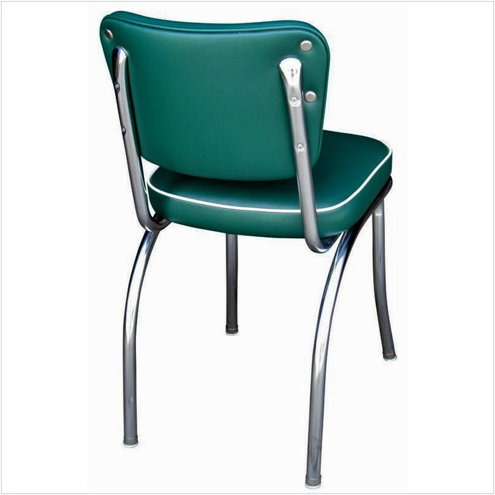 Drak turquoise leather 4 button back vintage chrome restaurant chairs, thick seat with back button retro restaurant chrome chairs, American 1950s style retro diner chair furniture M-8342