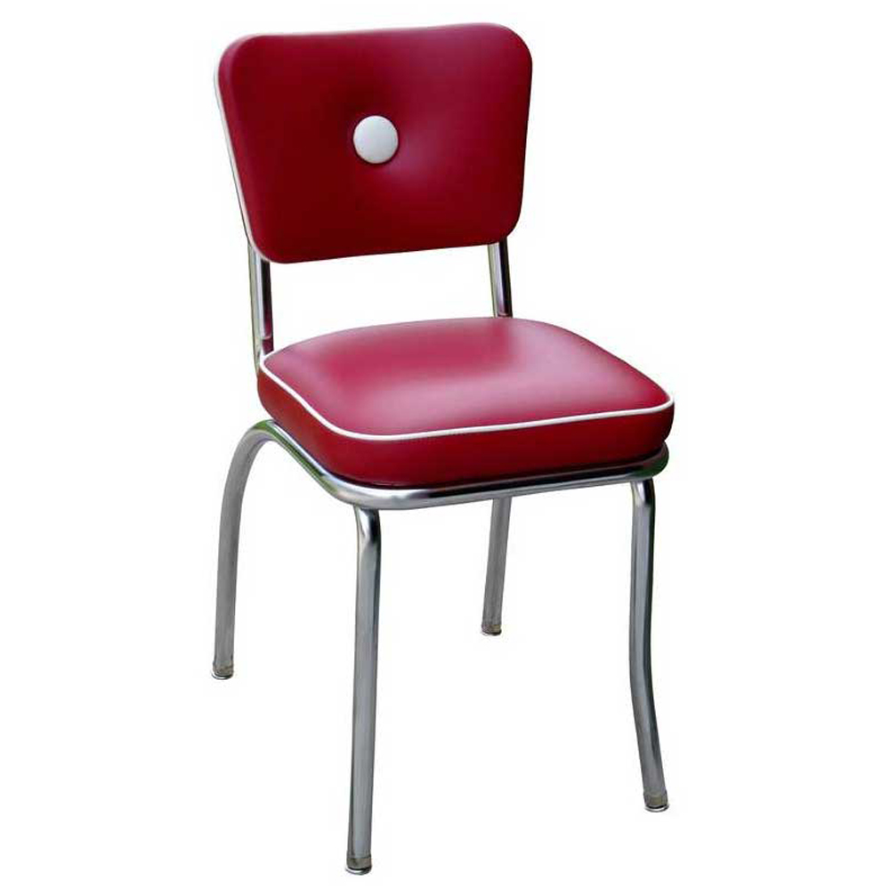 Rubby colour 1 button backrest retro fast food chrome chairs, thin seat with button back1960's style american fast food retro chrome chairs, American 1950s style retro diner chair furniture M-8345