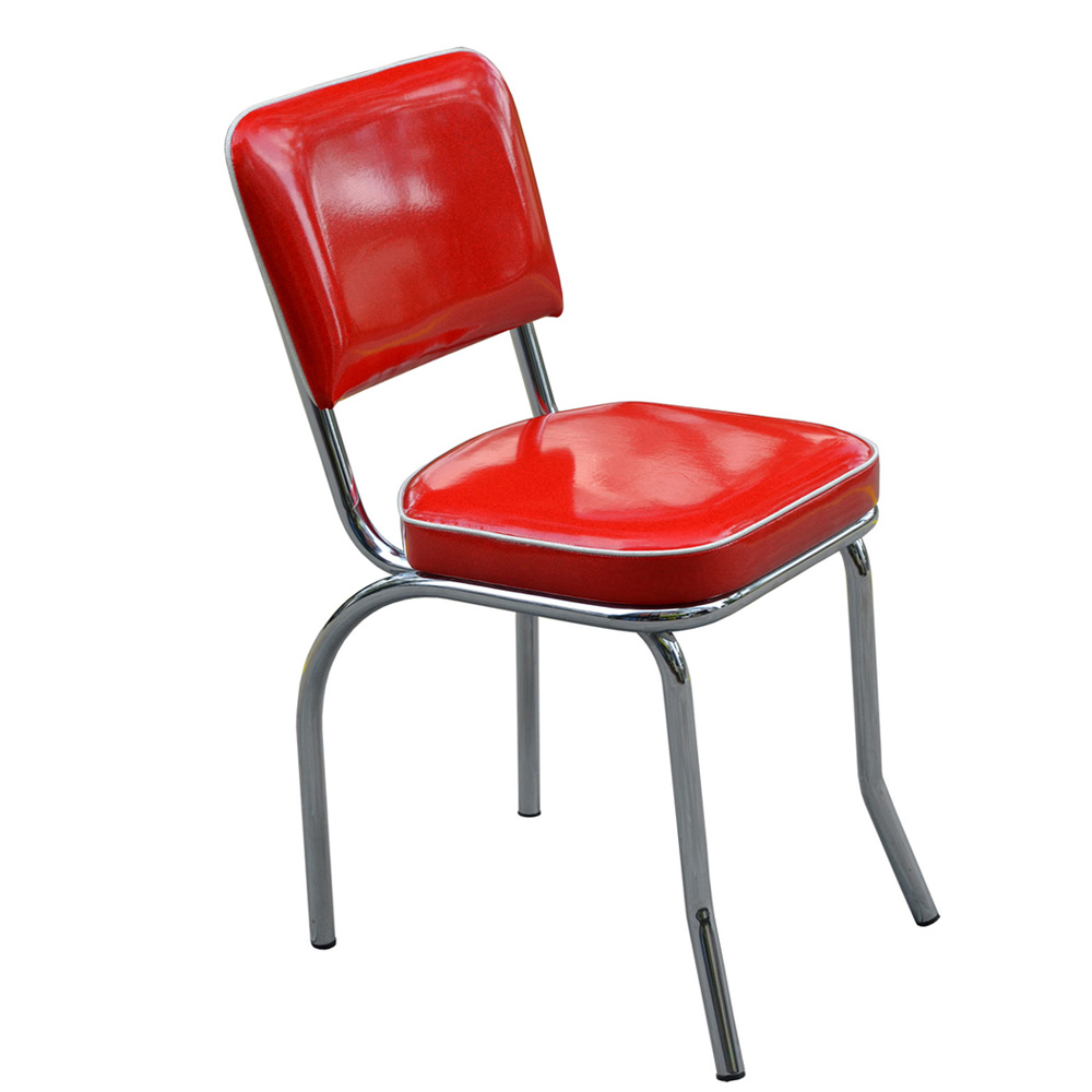 american 1950s retro diner chairs R-8349,Simple red bent backrest 1960s style steel café room retro chairs, red leather with piping bent backrest cafeteria retro 1960s chairs