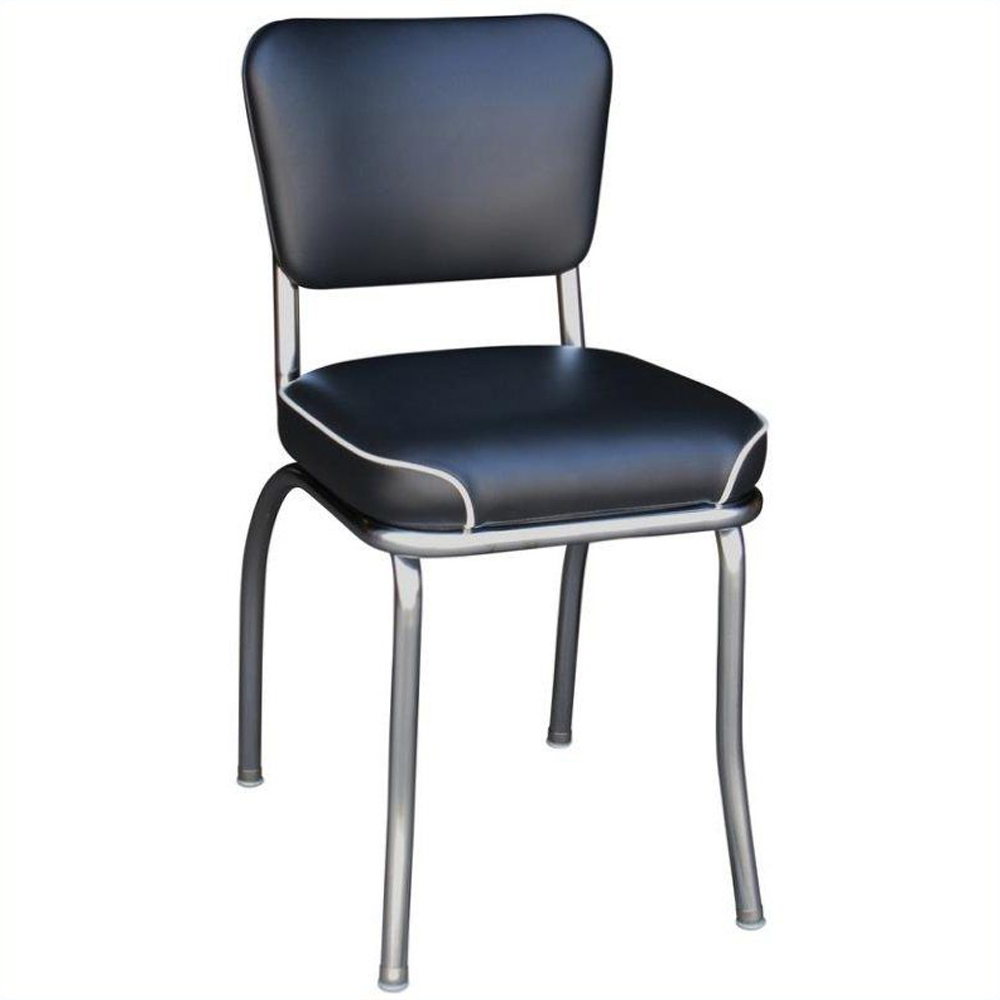 american 1950s retro diner chairs R-8354,Gray leather piping seat bent back steel american kitchen chairs, gray colour bent backrest steel vintage retro american chairs