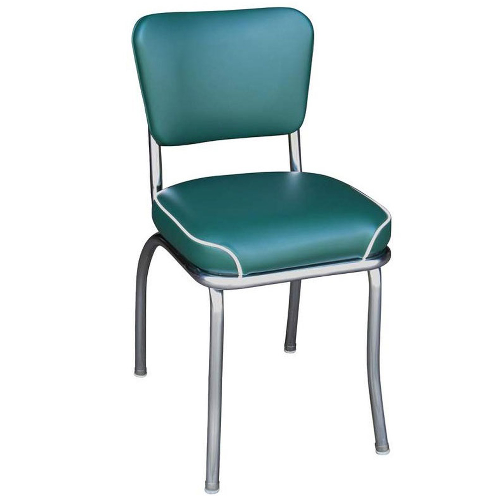 american 1950s retro diner chairs R-8355,Drak turquoise leather bent backrest american style 1960s chairs, bent backrest with piping seat stainless steel 60s american chairs
