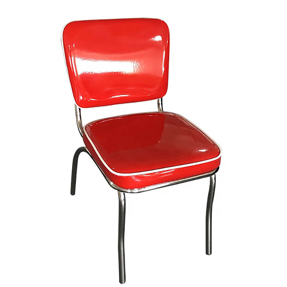american 1950s retro diner chairs R-8381,High quality red color vinyl stainless steel frame 1950's diner chairs, red leather back and seat kitchen 50's diner chairs