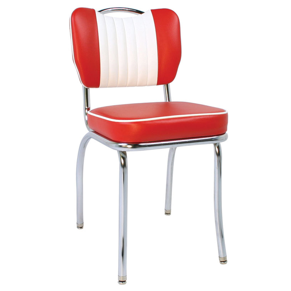 american 1950s retro diner chairs R-8356,Red and white colour with handle 1960's style retro diner chairs, stainless steel classic with handle backrest retro 1960s diner chairs