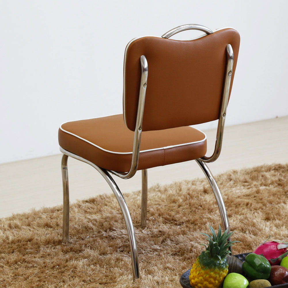 Rubby colour stripe back handle metal classic retro dining chairs, rubby and white vinyl with handle 1950's retro metal chairs, American 1950s style retro diner chair furniture M-8357