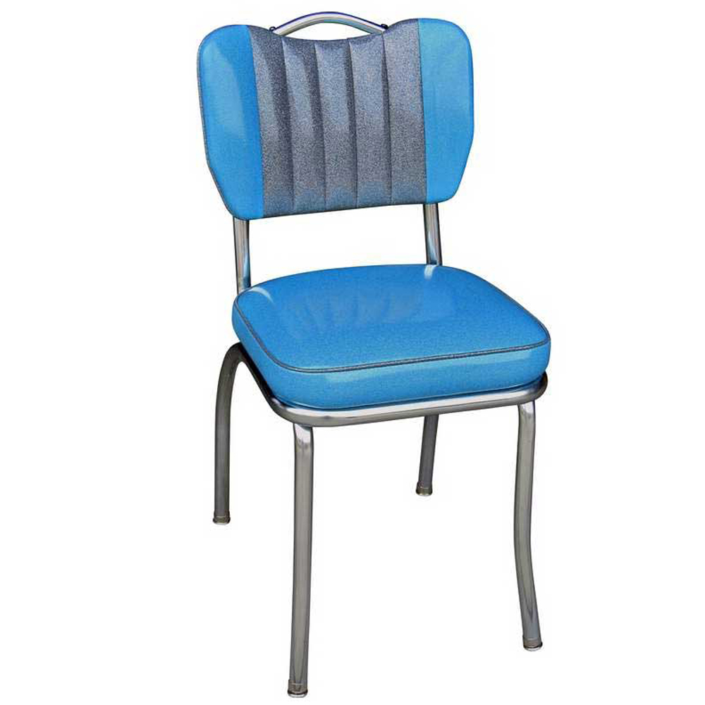american 1950s retro diner chairs R-8359,Gloss blue colour handle back midcentury fast food metal retro chairs, have handle backrest gloss leather fast food room 50's metal chairs