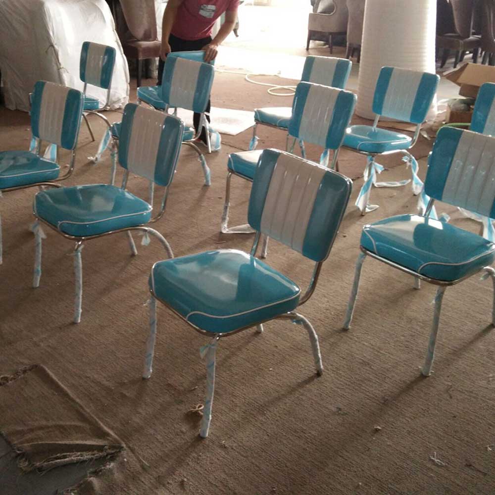 American 1950s style retro diner chairs, 50s chrome diner chairs, 1950s retro diner booth seating furniture gallery