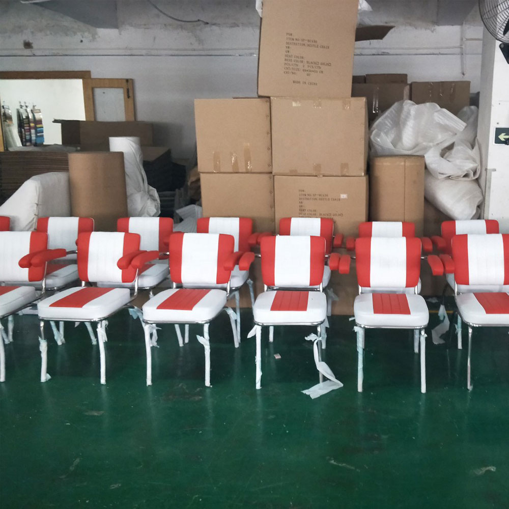 High quality black stripe back with armrest midcentury american diner chairs, stainless steel back armrest american 50s diner chairs, American 1950s style retro diner chair furniture M-8374