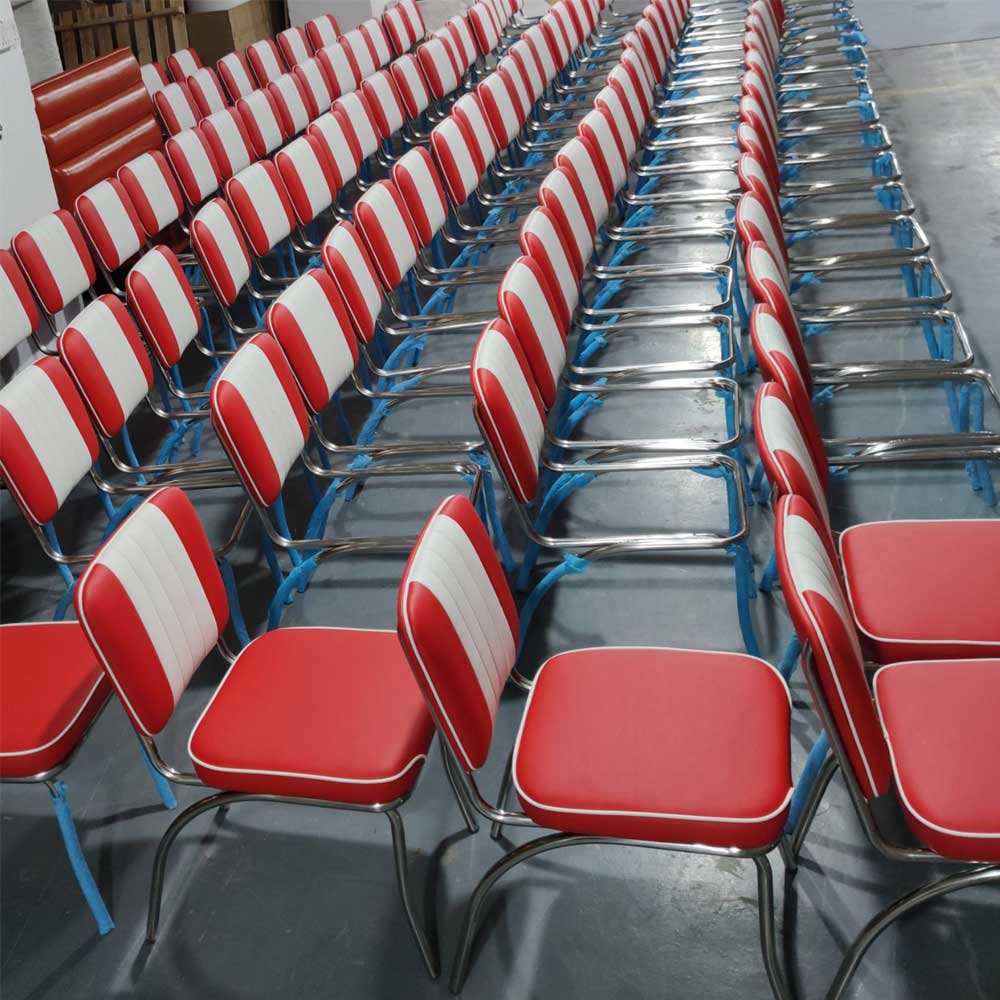 American style midcentury smooth with piping thick seater retro diner chairs, 4 channeled red and white 50s diner chairs gallery