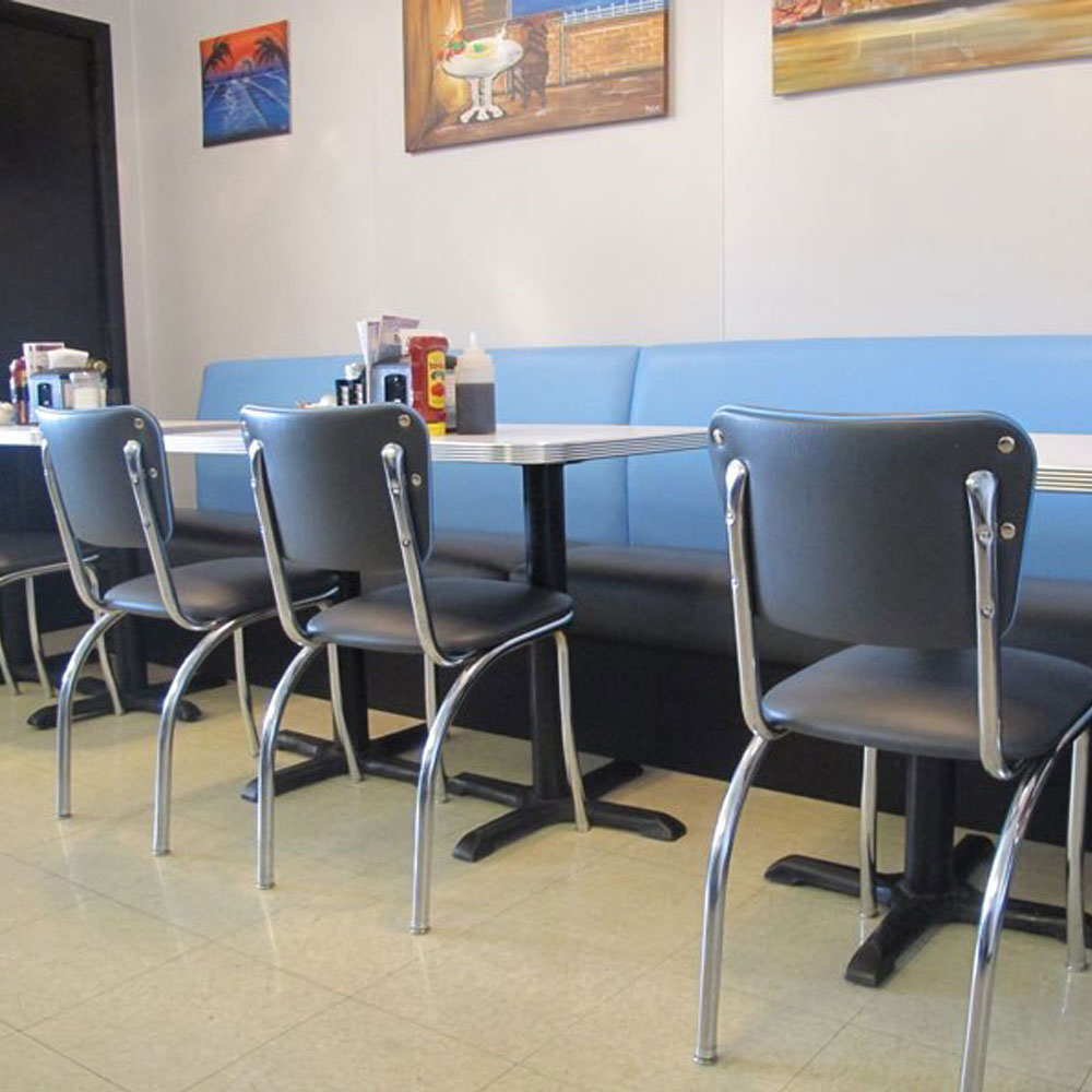 High quality dark blue vinlyl 1950s retro diner chairs with table and booth set, 4 seat american 50s diner table set gallery