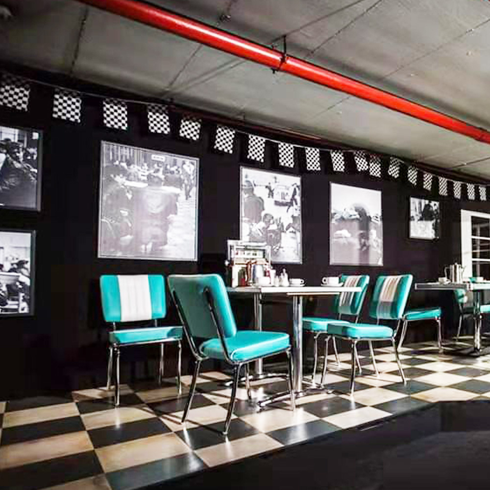 High quality turquoise vinyl 1950s retro diner chairs and table set and classic 1950s diner table and chair set gallery