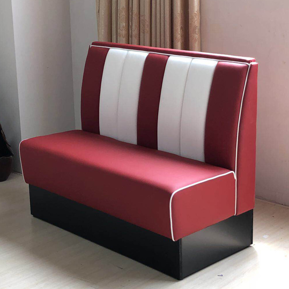 Customize rubby american Bel air diner booth sofas, 2 seater long stripe back american retro 50s dining room Bel Air diner booth sofas,American 1950s style retro diner booth seating furniture M-8504