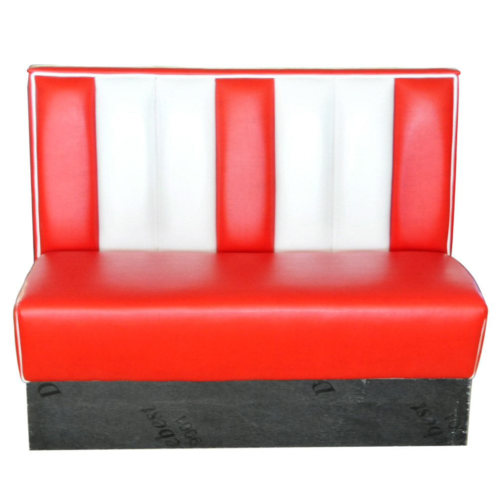 Durable red and white retro diner booth seating,2 seater red glossy leather midcentury retro american diner booth seating furniture,American 1950s style retro diner booth seating furniture M-8505