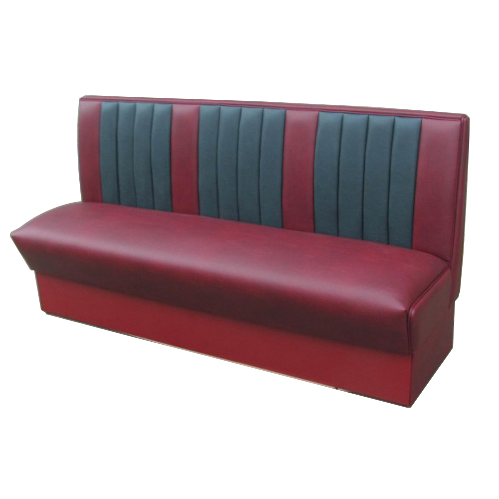 american 1950s retro diner booths R-8520,Rubby and black colour vintage retro cafeteria booth couches furniture, stripe back rest 3 seater vintage style retro cafeteria booth sofas