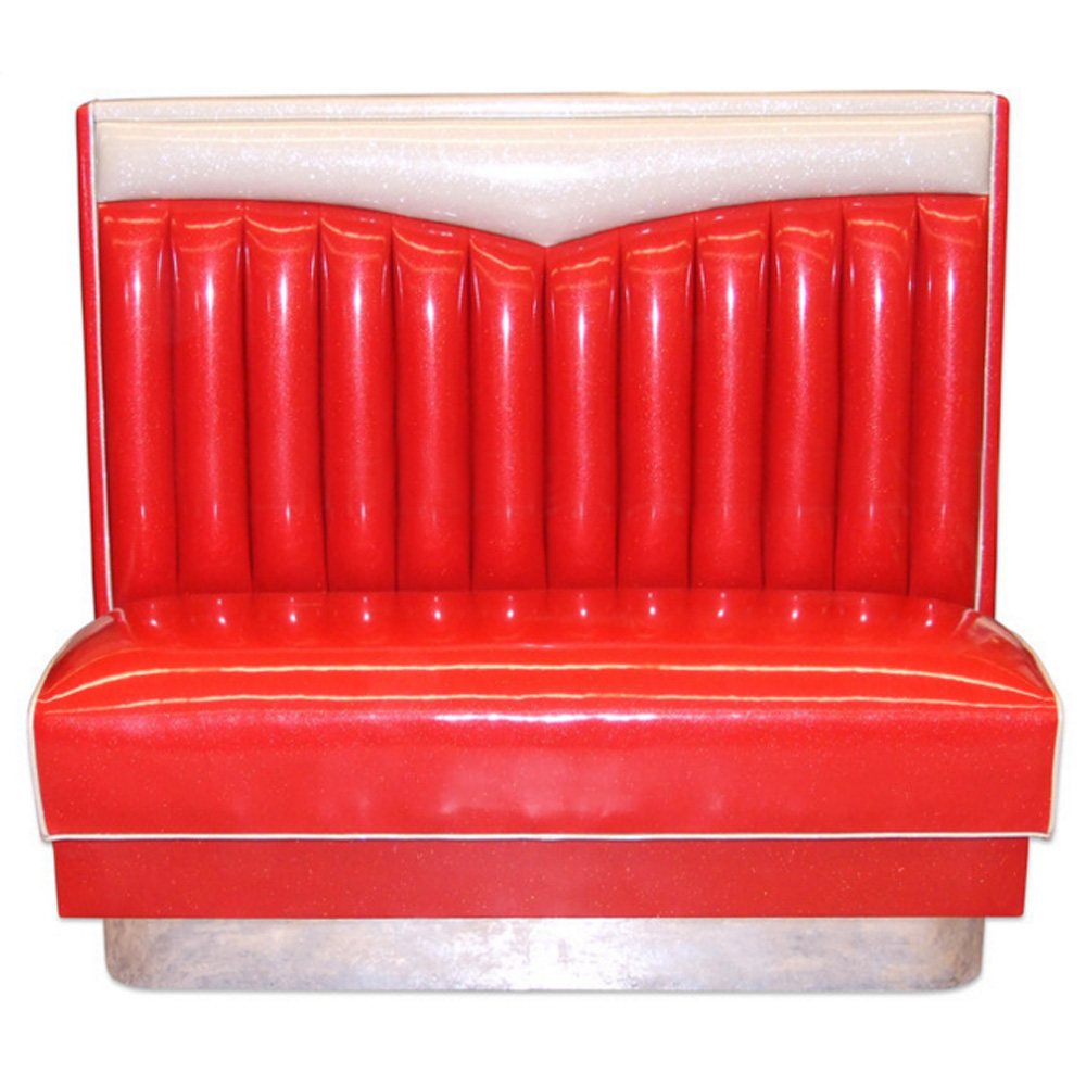 Red and white wave top 1960's retro diner booth seating, red wave top with stainless steel footer retro 1960s booth sofas seating, American 1950s style retro diner booth seating furniture M-8528