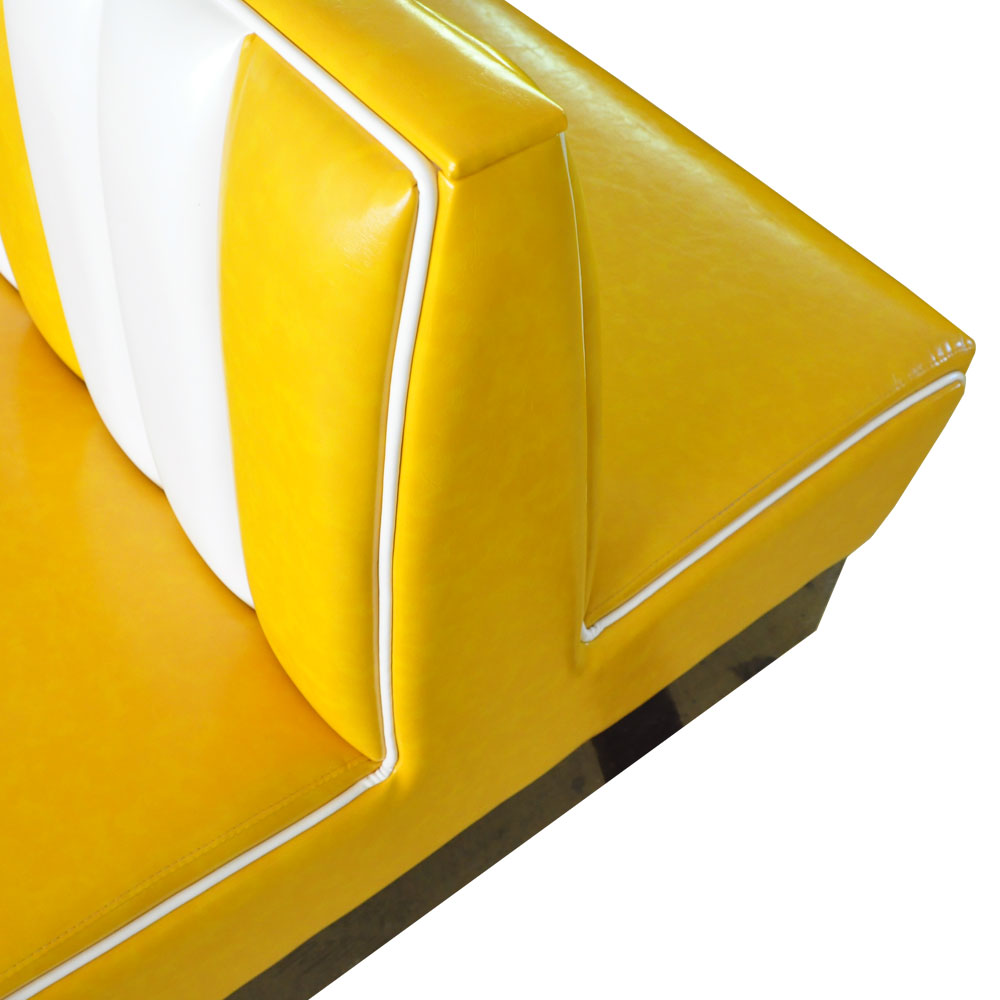 Gloss yellow leather back to back 6 seat american 50s booth sofa seating, doubleside 6 seat 1950s style retro american booth seating, American 1950s style retro diner booth seating furniture M-8537