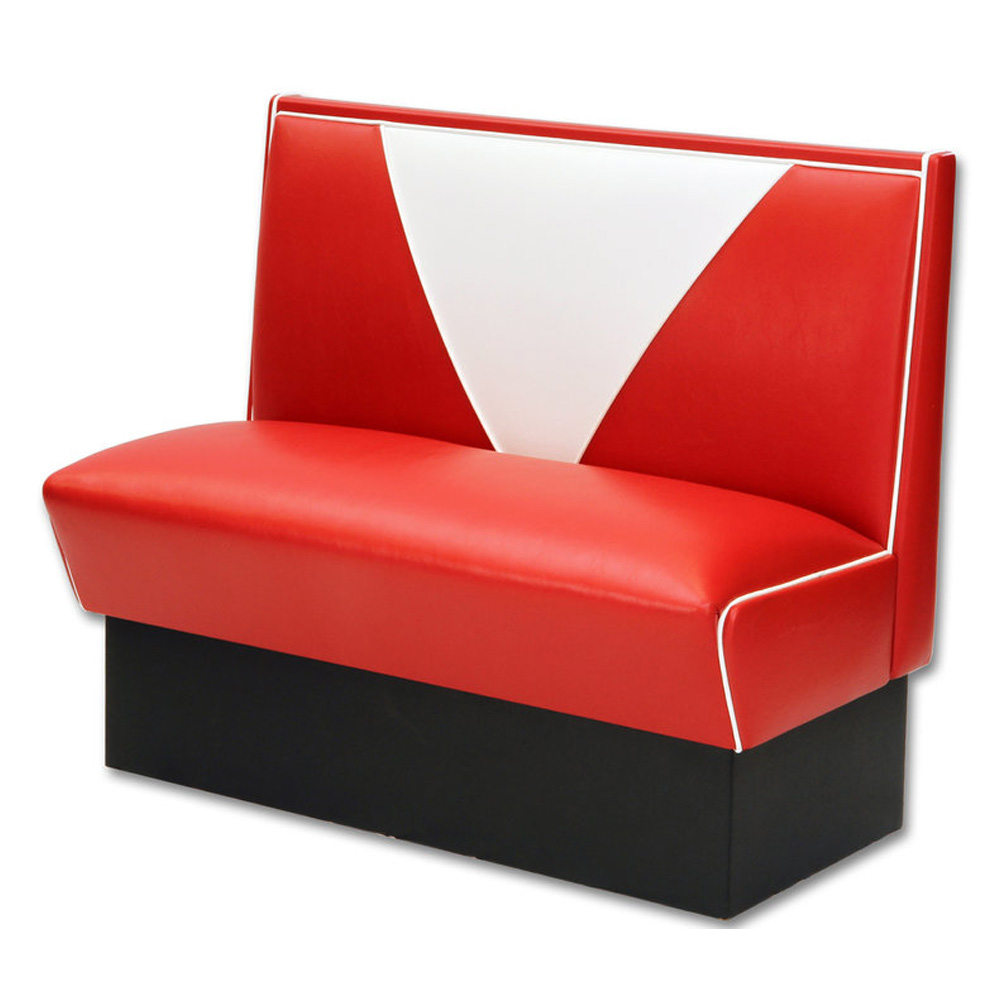 american 1950s retro diner booths R-8541,V back red and white leather midcentury retro dinette booth sofas, high quality red leather V backrest retro 1950s dinette booth sofas