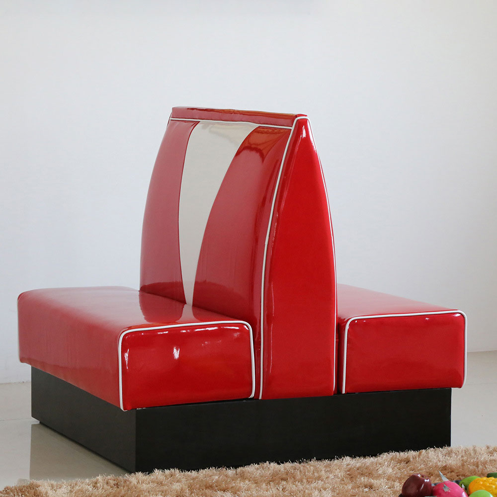 american 1950s retro diner booths R-8549,Gloss red leather back to back red 1950s retro diner booth seating, american style restaurant red V backrest 50s diner booth seating