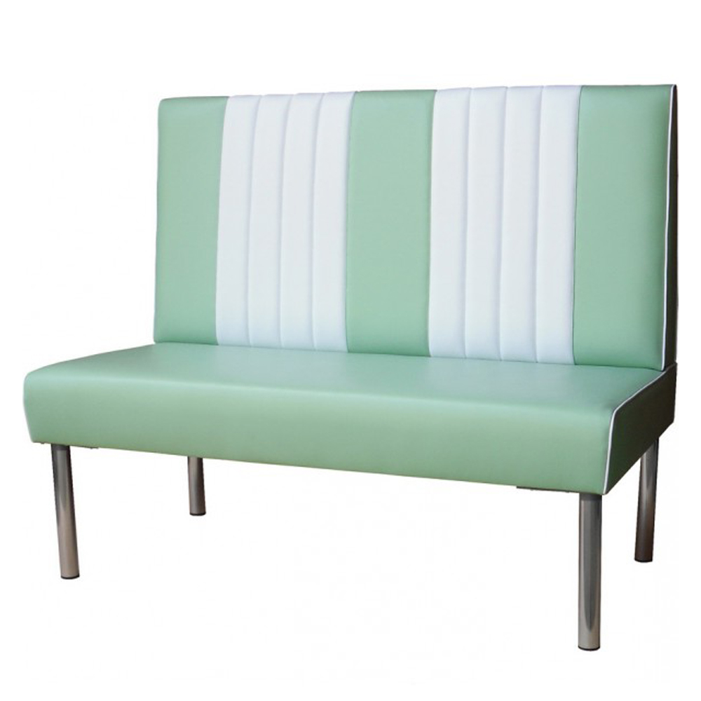 american 1950s retro diner booths R-8564,Metal frame stripe back retro 1960's dining room booth seating, light turquoise simple shape restaurant metal retro dining booth furniture