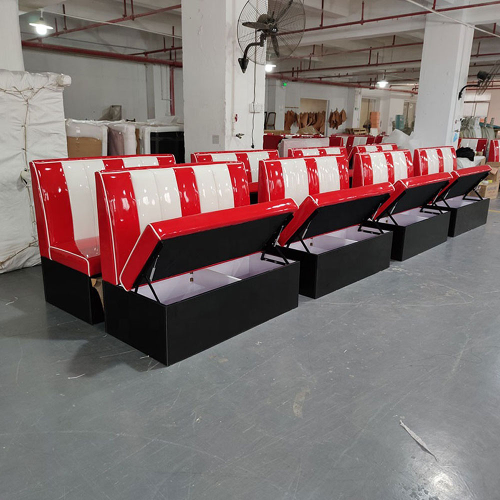 Factory produce red and white leather with open seater storage american style retro diner booth seating gallery