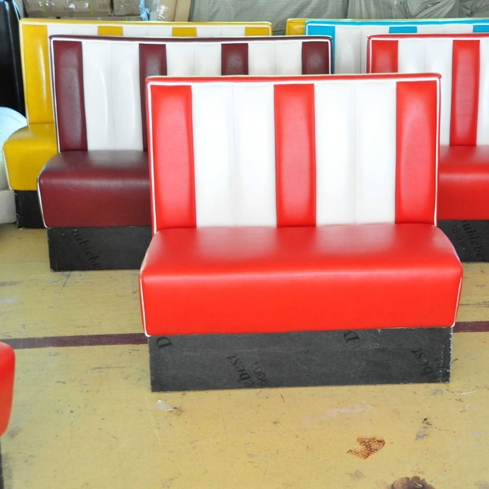 Customize colorful red/blue/yellow PU leather with stripe back 1950s retro american diner booth sofas gallery