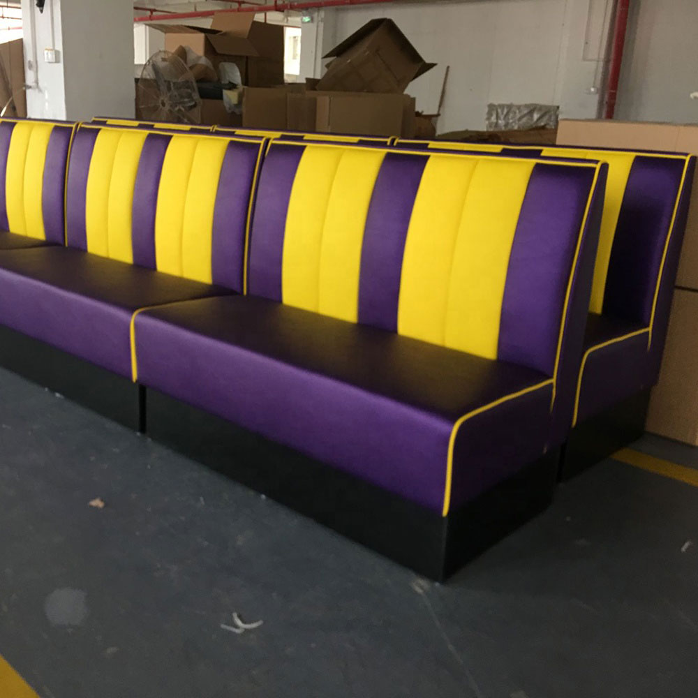 Rubby and black colour vintage retro cafeteria booth couches furniture, stripe back rest 3 seater vintage style retro cafeteria booth sofas, American 1950s style retro diner booth seating furniture M-8520