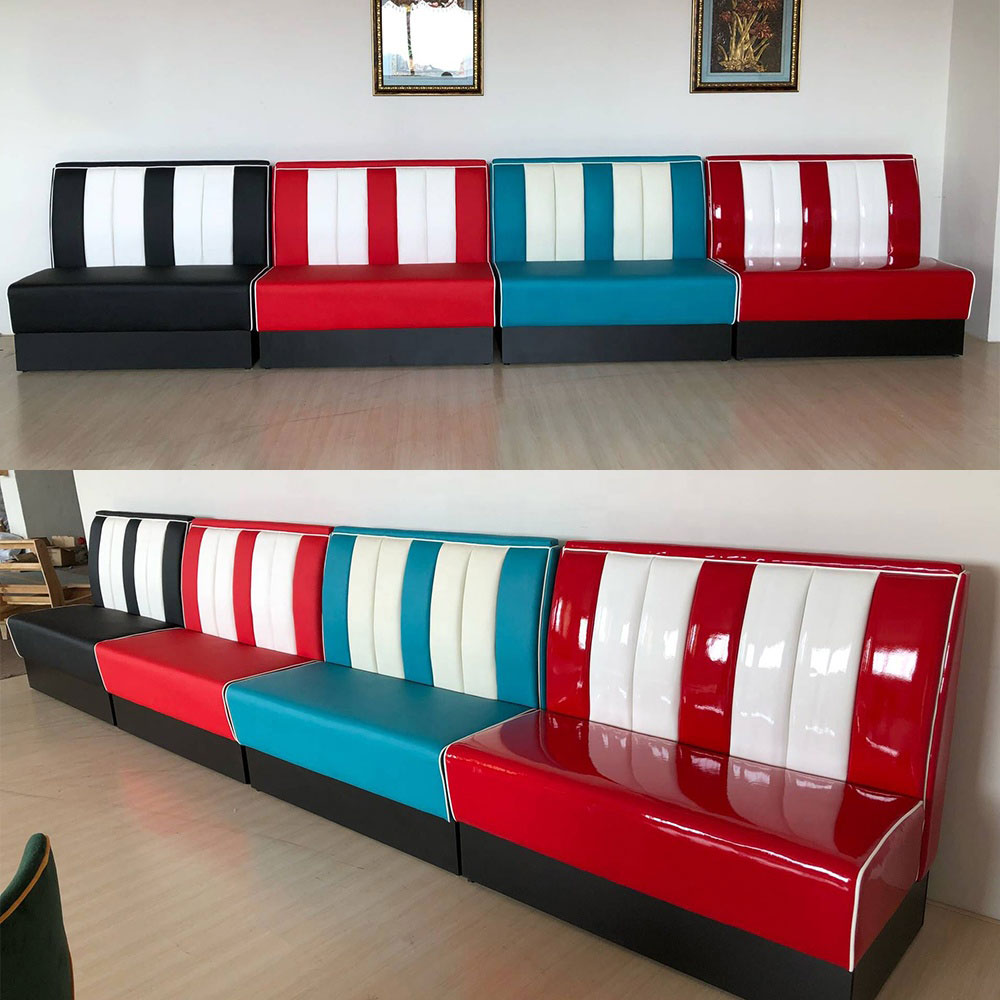 U shape V backrest red american 1950s retro dinette booth sofas, american style dinette retro V backrest U shape booth sofas for sale, American 1950s style retro diner booth seating furniture M-8563