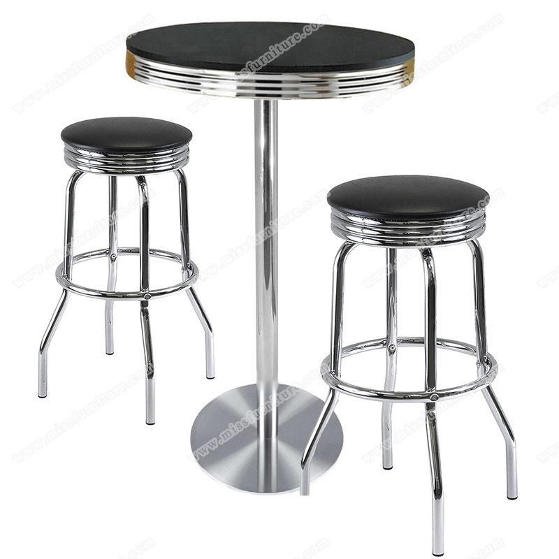 50s retro bar tables and chairs set R-8609,Hot sale American mid-century retro fire proof bar table and barstools set, retro 50s round bar table barstools set