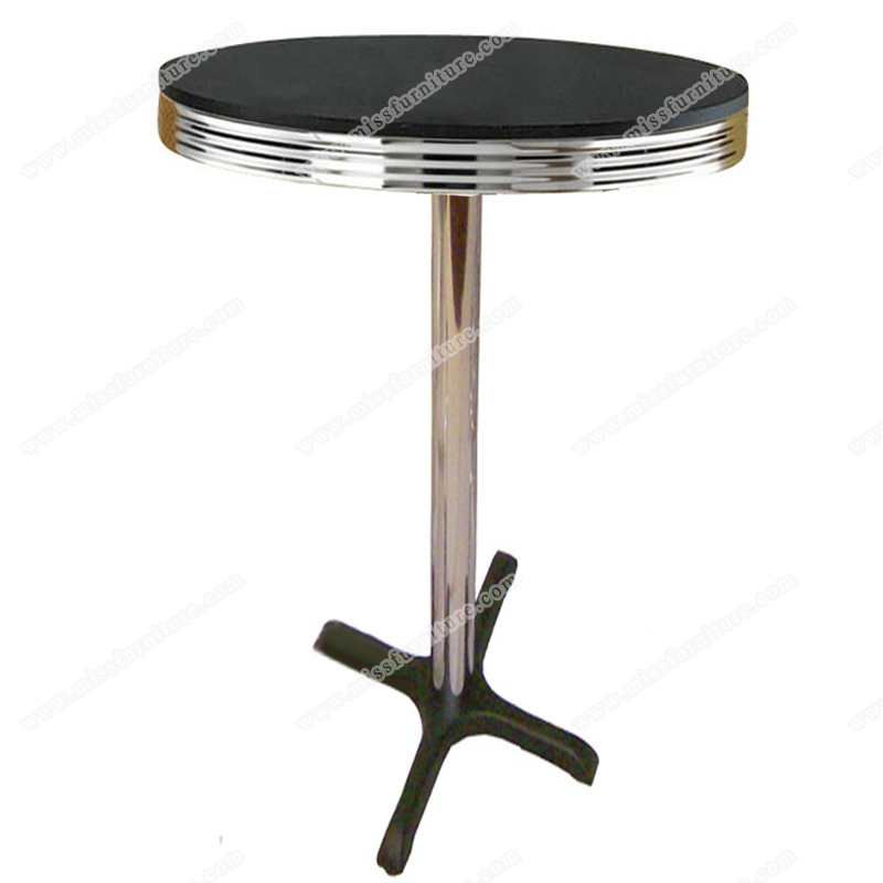 american 1950s retro diner bar table R-8702,American mid century retro round fire proof bar table, customized round Formica laminate high bar table
