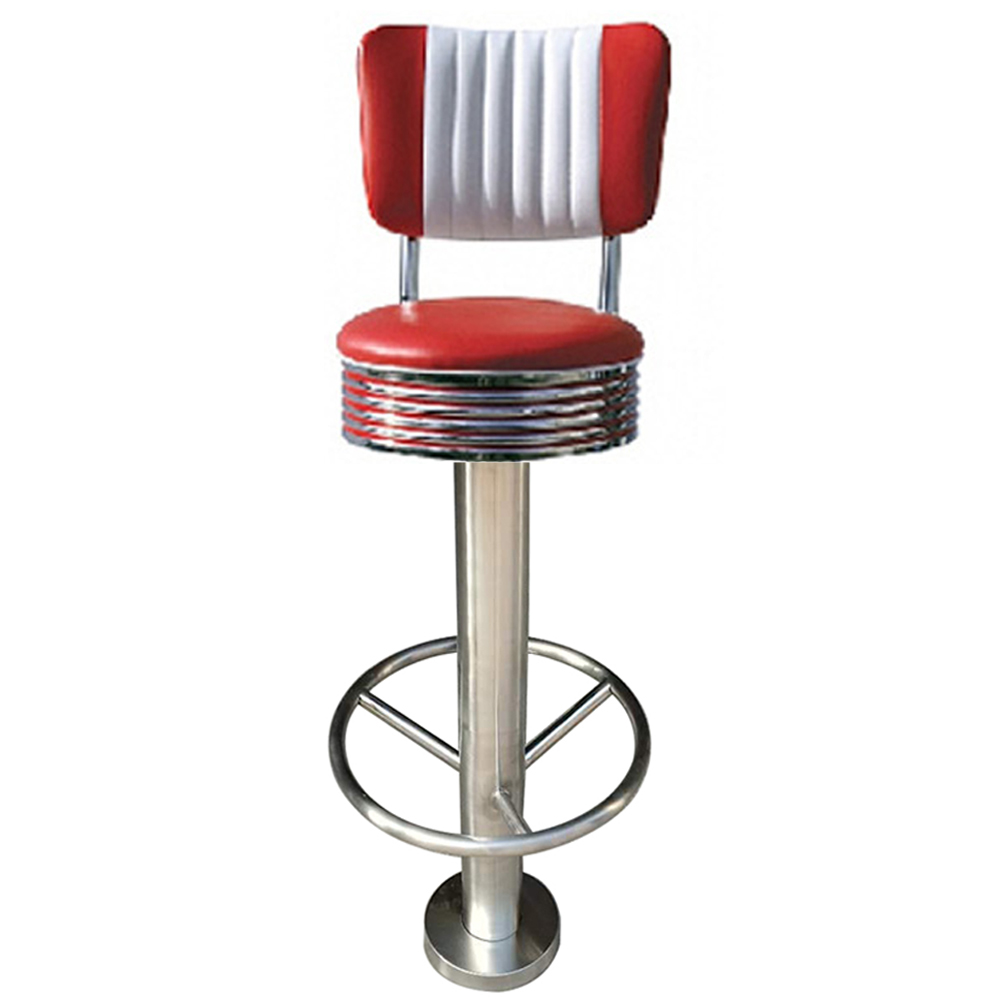 american 1950s retro diner stools R-8808,Durable red/black fixed to floor with round footer 50s american club bar stools, stripe back 75/65cm height chrome club american 50s bar stools