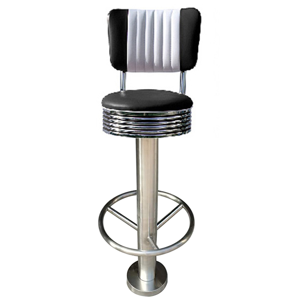Durable red/black fixed to floor with round footer 50s american club bar stools, stripe back 75/65cm height chrome club american 50s bar stools,American 1950s style retro diner bar stools furniture R-8808