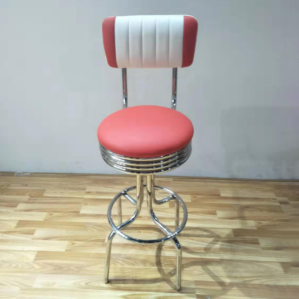 american 1950s retro diner stools R-8810,High quality vintage design short back PVC leather retro club #201 steel bar chairs, 65/75cm seater stainless steel commercial retro 50s club bar chair