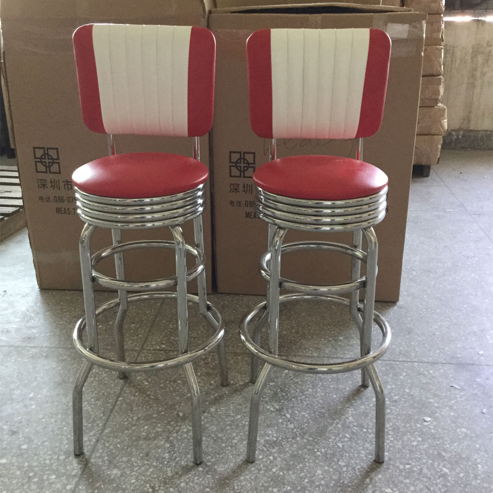american 1950s retro diner stools R-8837,Steel red and white round american style retro 50s bar stools, dining room stainless steel red stripe back round 1950s retro bar stools chairs