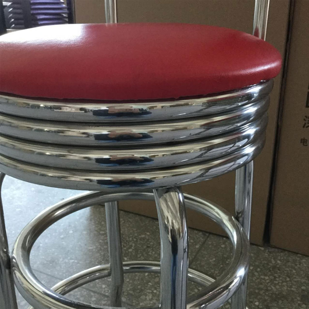 Fifties glossy stainless steel rubby and white dinette retro diner bar chairs,thin and smooth seater rubby PU leather dinette retro 50s bar chairs,American 1950s style retro diner bar chairs furniture R-8811