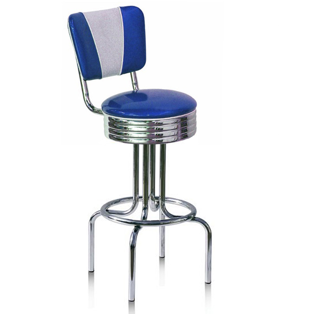 american 1950s retro diner stools R-8817,Hotsale steel round rubby/blue V shape backrest 50's retro bar stools, with round footer and V backrest american 50's retro club stools