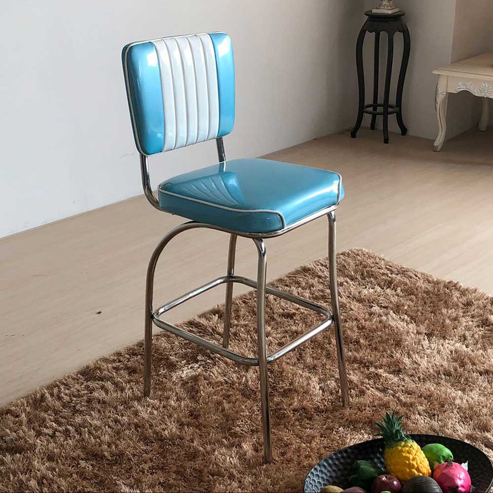 american 1950s retro diner stools R-8822,Gross turquoise stripe backrest steel midcentury retro bar stools, turquoise with white stripe american 50s club bar stools furniture for sale