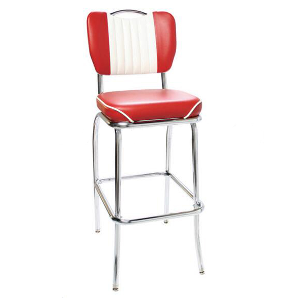 american 1950s retro diner stools R-8824,Red colour with handle and stripe back steel 1950s retro bar chairs, stainless steel frame red leather with handle retro 1950s bar chairs furniture