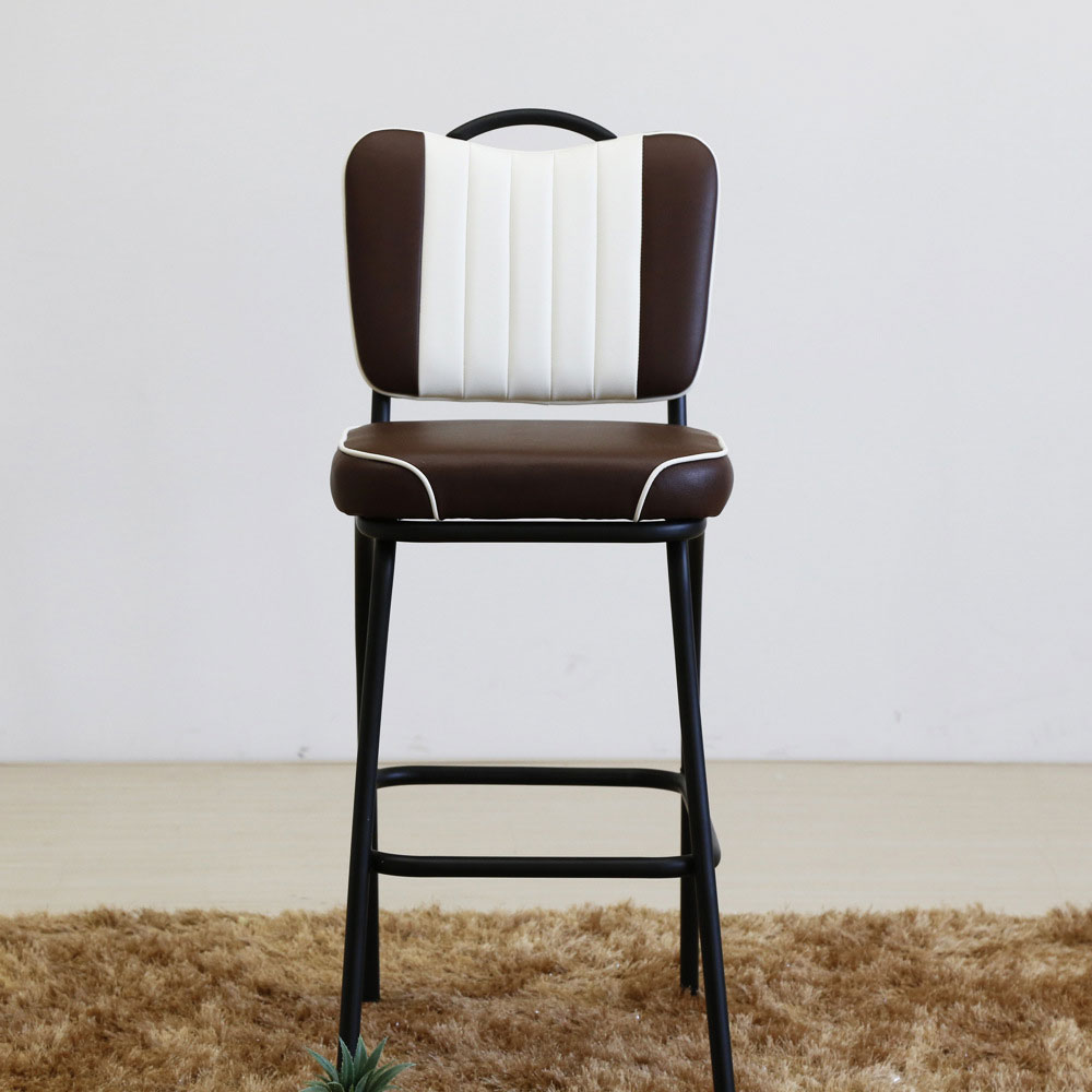 american 1950s retro diner stools R-8825,Black PVC 5 channels backrest with handle retro 50's bar chairs, restaurant steel handle and stripe back vintage american retro pub chairs