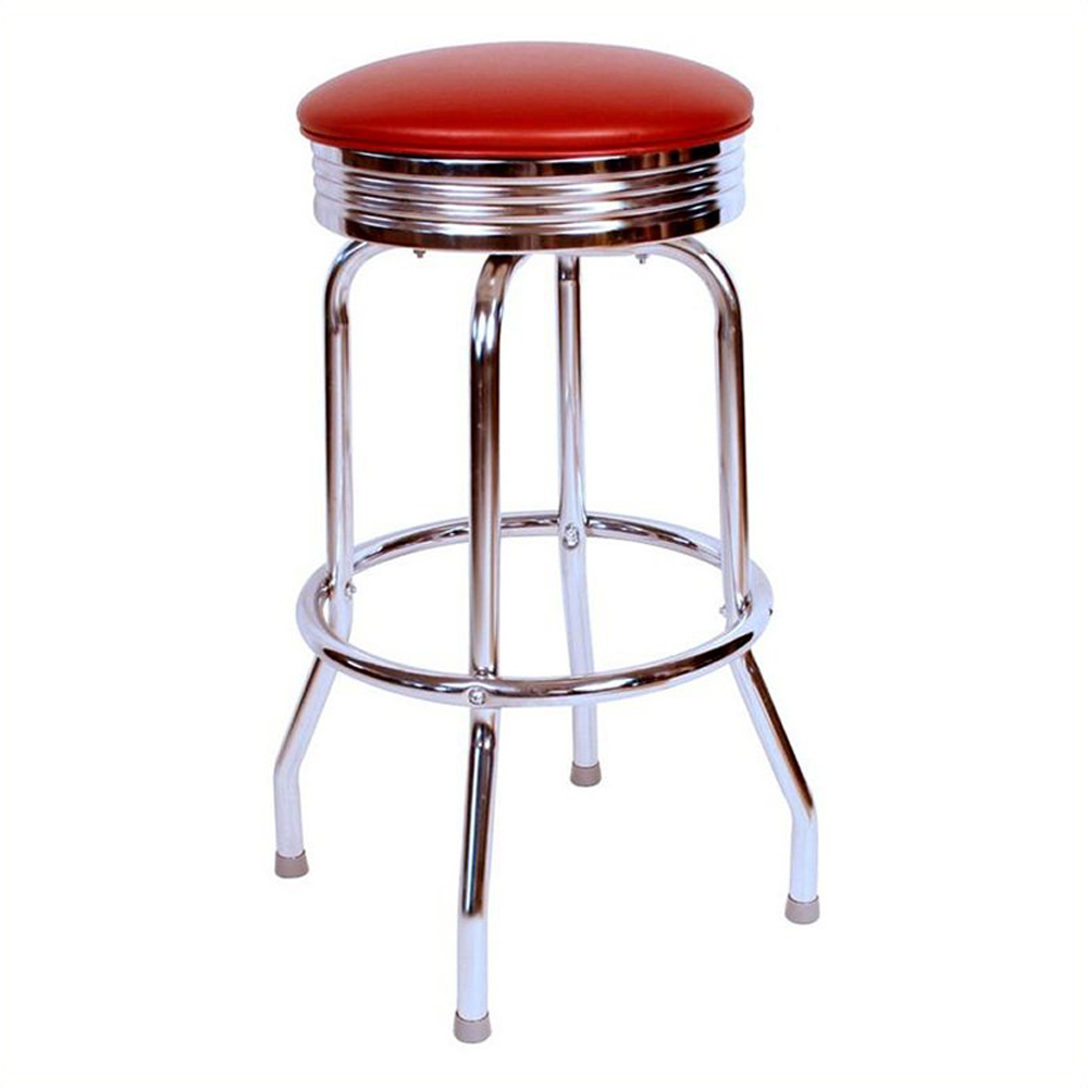 american 1950s retro diner stools R-8829,Red PU leather restaurant round chrome retro bar stools, american style vintage gross red round seat chrome retro bar stools furniture