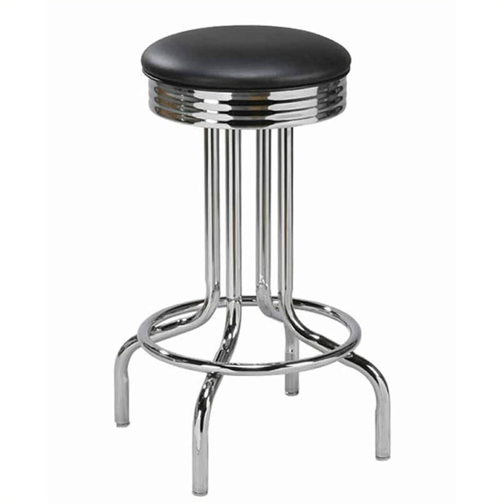 american 1950s retro diner stools R-8830,Stainless steel frame black colour round retro bar stools, dining room black seat with round steel footer retro club stools chairs for sale