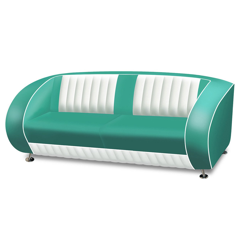 High quality turquoise and white double seating American midcentury diner Bel Air sofas seating, retro diner double Bel Air sofas seating
