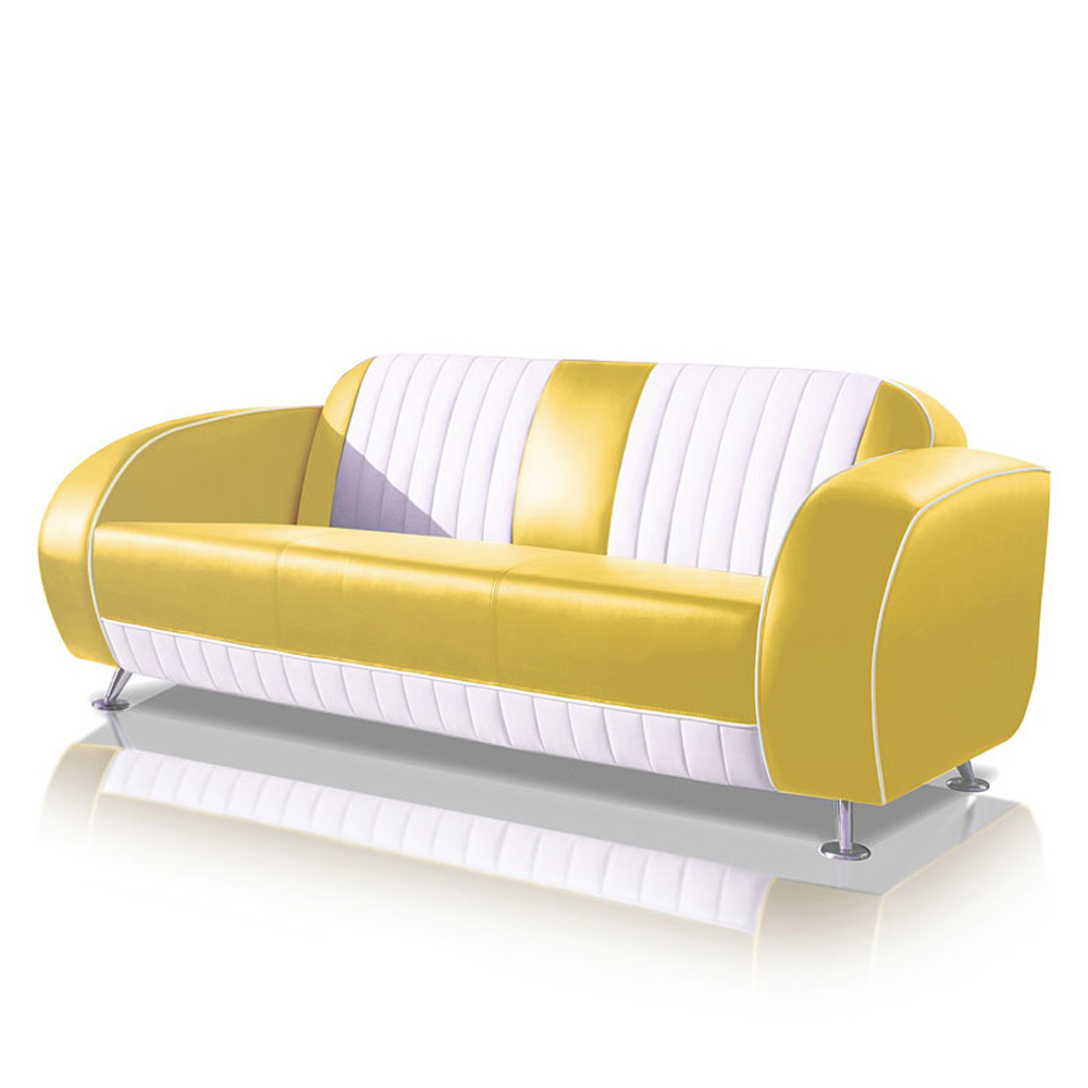 Classic yellow leather American retro dining room 2 seating Bel Air sofas,1950's American diner double seater Bel Air sofas seating